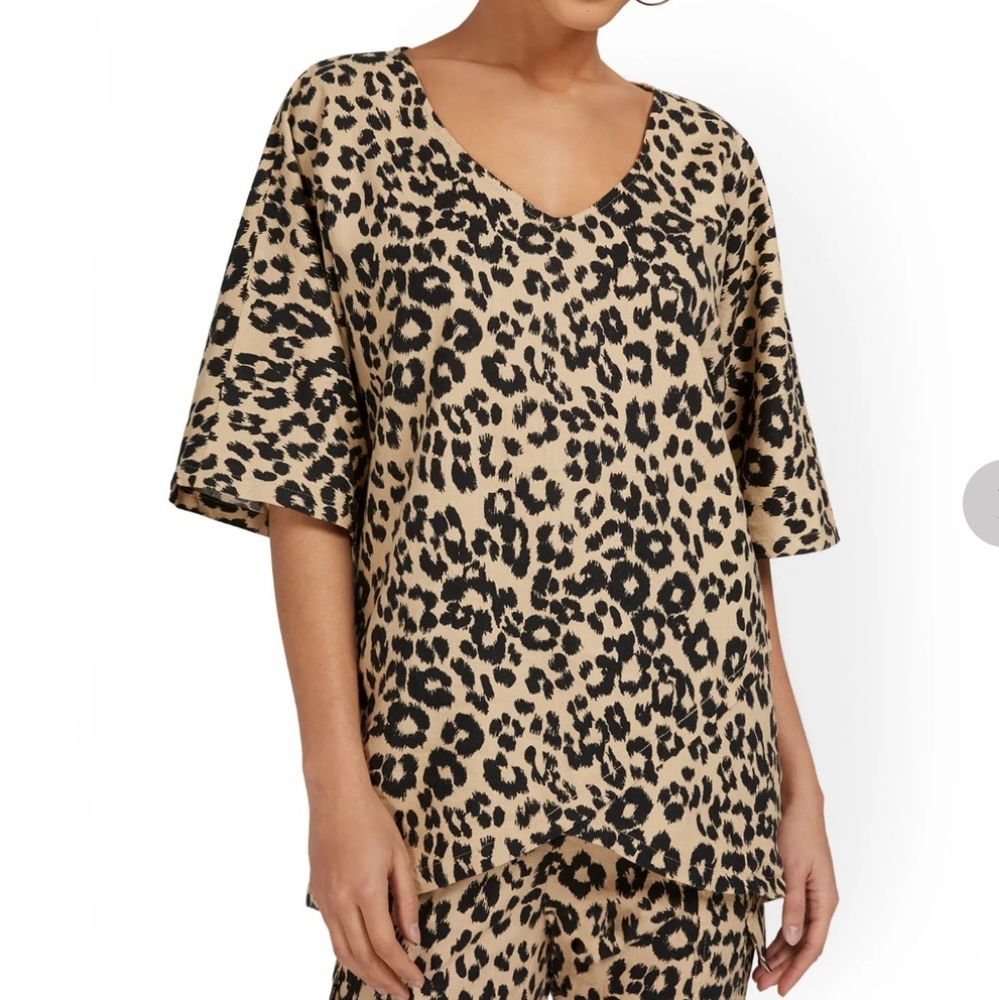 Linen Blend Leopard Tunic
